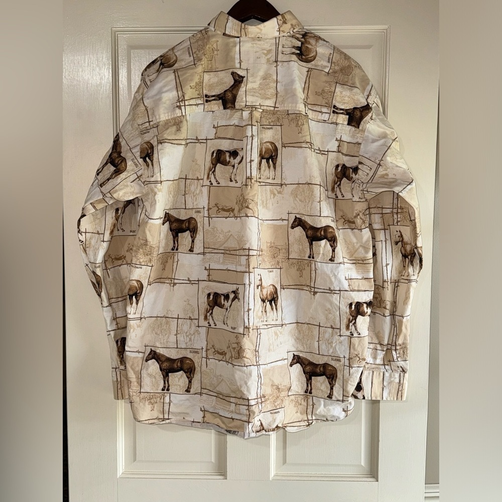 Vintage Bit And Bridle Horse Button Up Casual/Dress Shirt Size Large - Picture 2 of 4